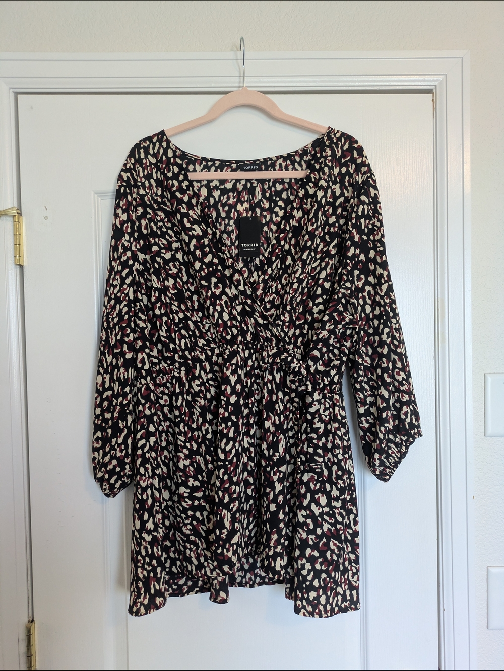 Torrid Black Animal Print Wrap Blouse